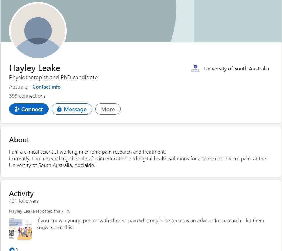 Hayley Leake's LinkedIn profile