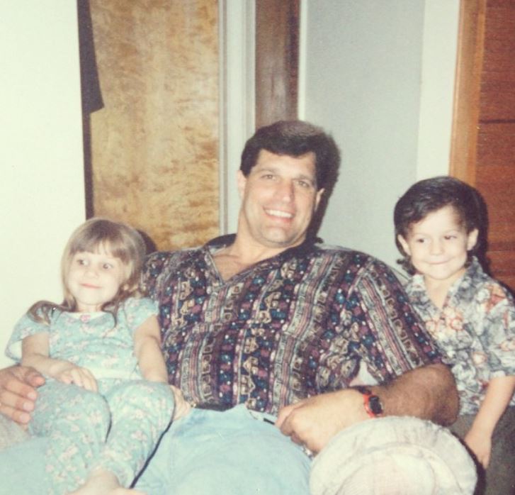 Janelle McAloon childhood image with her brother Anthony and dad Tony
