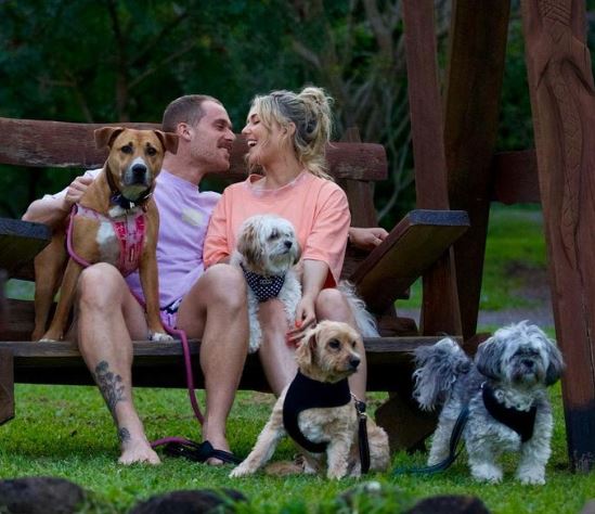 Jordie Hansen and Sam Frost with their pet dogs