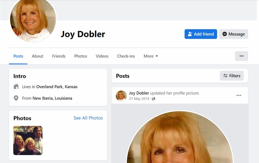 Joy Dobler's Facebook profile