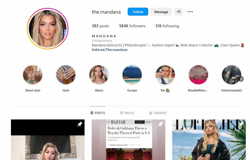 Mandana Bolourchi's Instagram profile