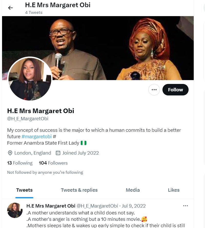 Margaret Obi's Twiter profile