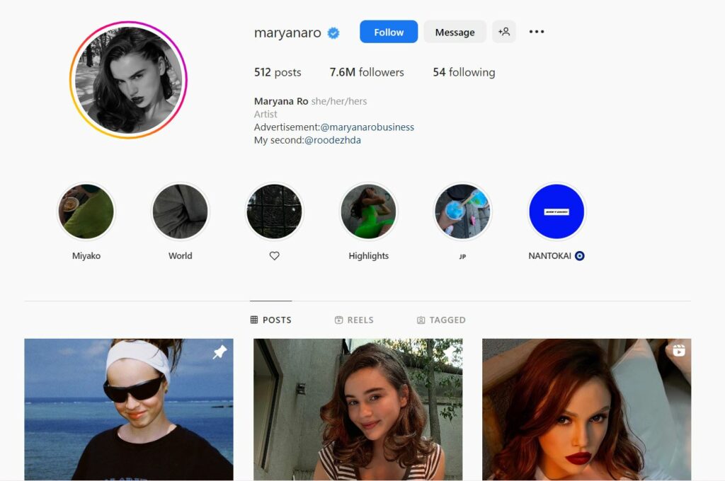 Maryana Ro's Instagram profile