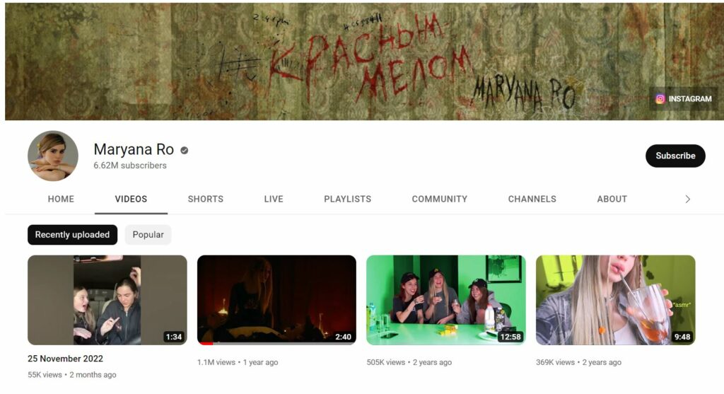 Maryana Ro's YouTube channel