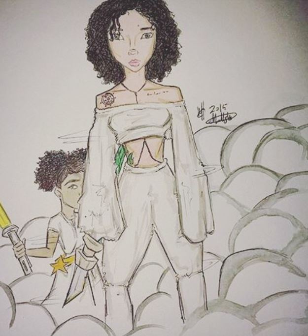 Namiko Love Browner makes a drawing of her mother and herself