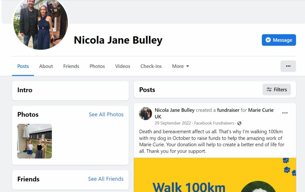 Nicola Bulley's Facebook profile