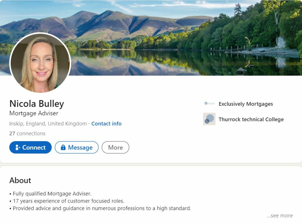 Nicola Bulley's LinkedIn profile