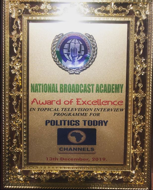 Seun Okinbaloye won an Award from Politics Today channel