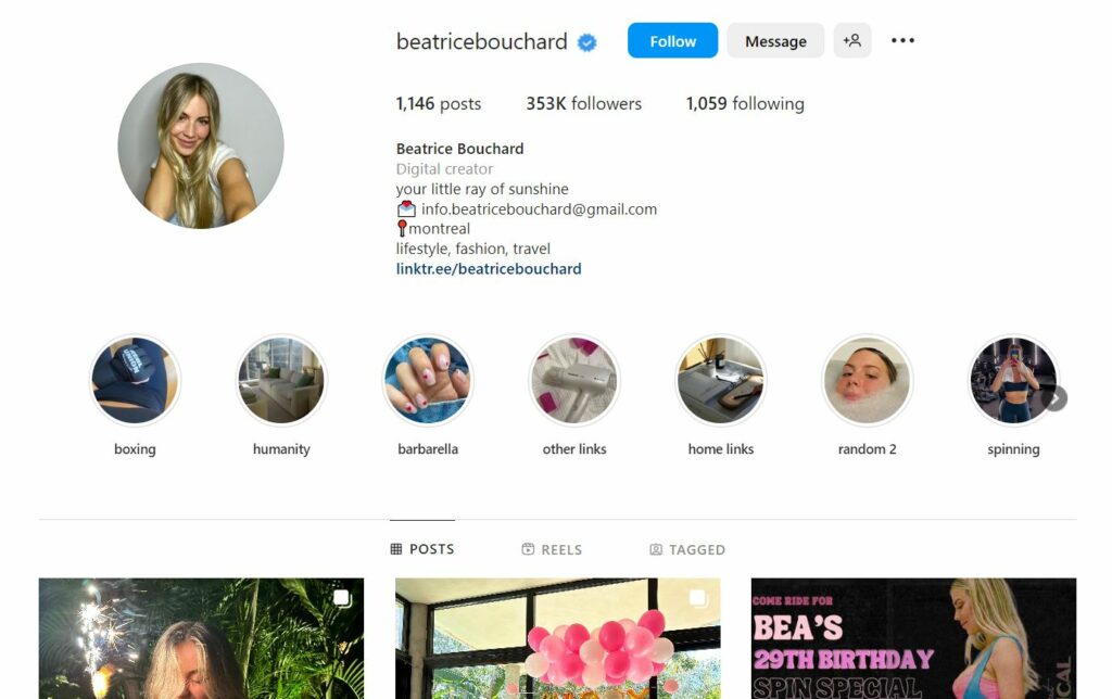 Beatrice Bouchard's Instagram profile
