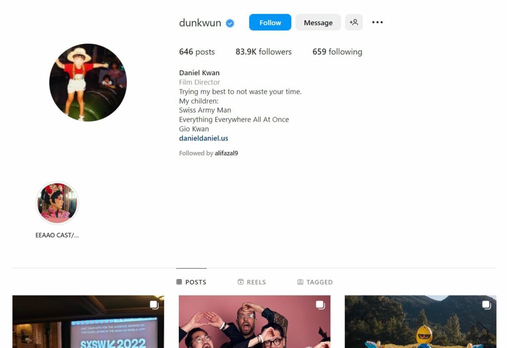 Daniel Kwan's Instagram profile