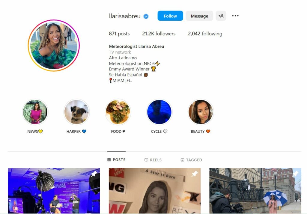 Llarisa Abreu's Instagram profile