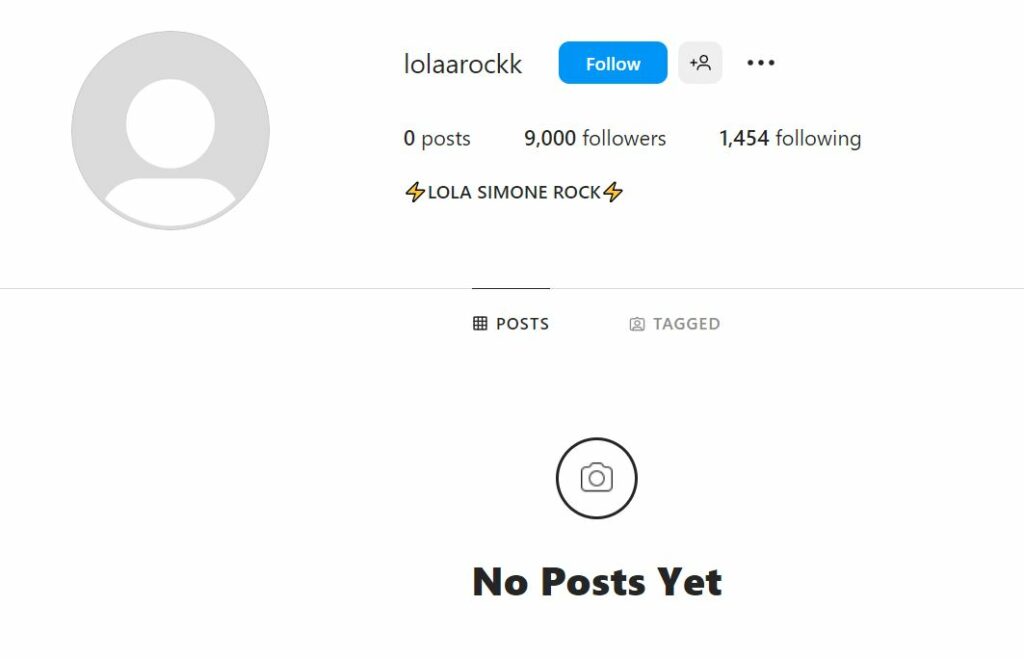 Lola Simone Rock's Instagram profile