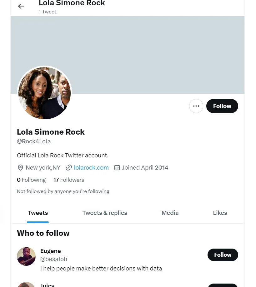 Lola Simone Rock's Twitter profile