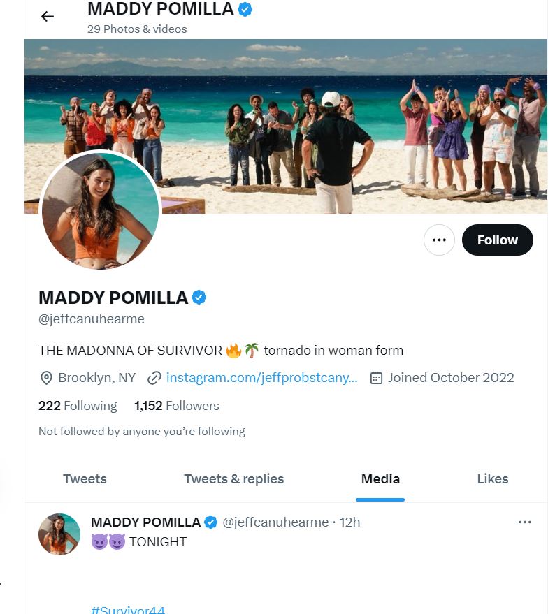 Maddy Pomilla's Twitter profile