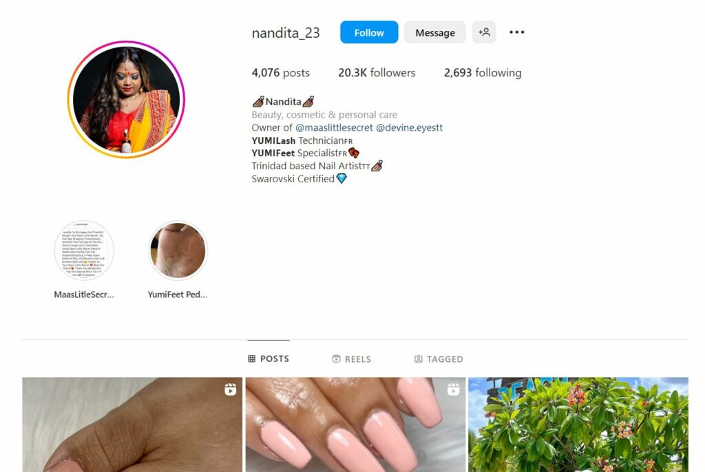 Nandita Kumar's Instagram profile