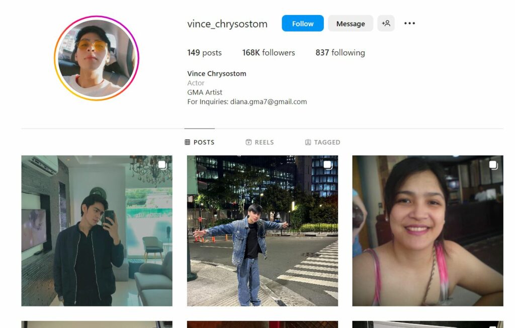 Vince Crisostomo's Instagram profile