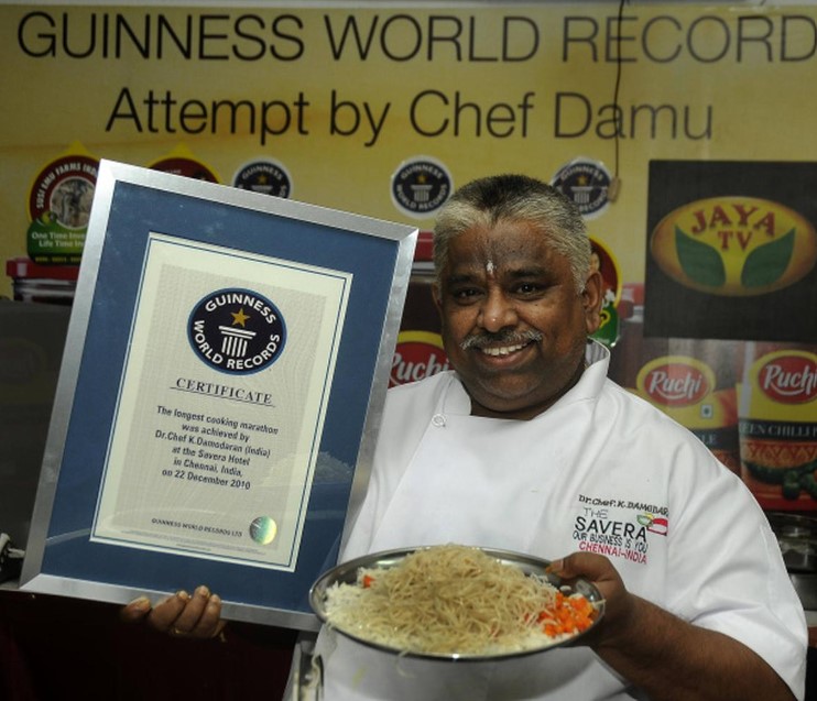 Chef Damu made 2010 Guinness Record for cooking 617 dishes in 24 hours 30 minutes