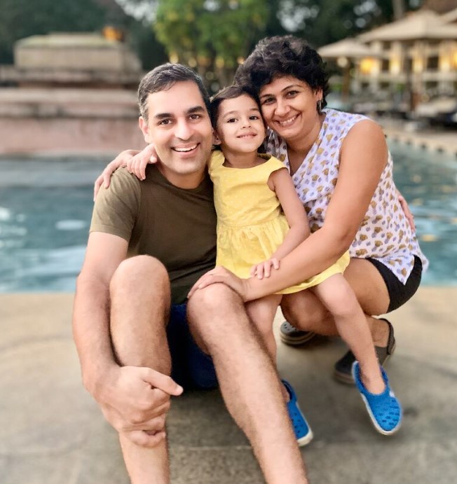 Ankur Warikoo with his wife and daughter