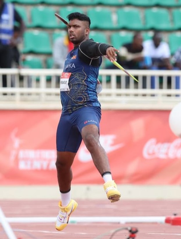 Rumesh Tharanga while throwing javelin at the Kip Keino Classic